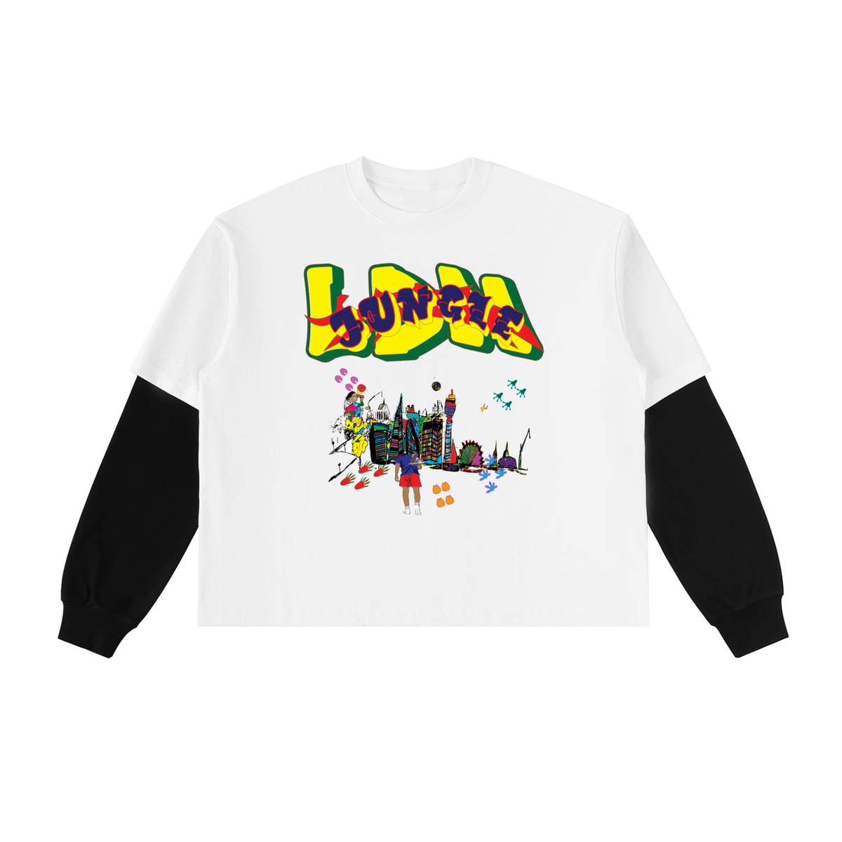 Layered Contrast Sleeve Cotton T-Shirt