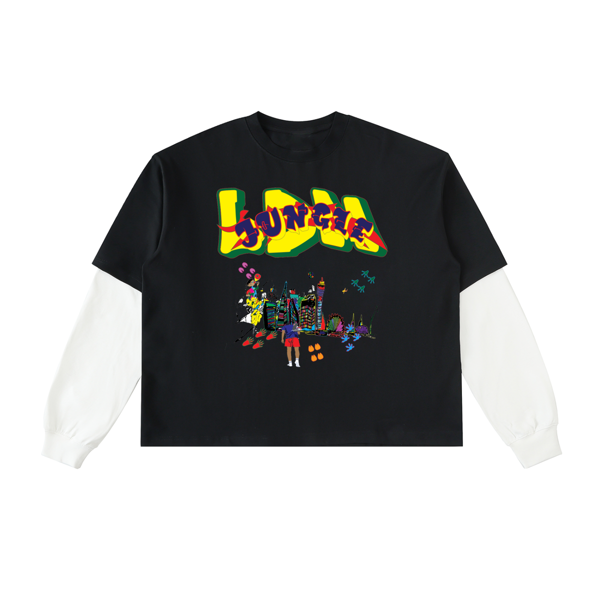 Layered Contrast Sleeve Cotton T-Shirt